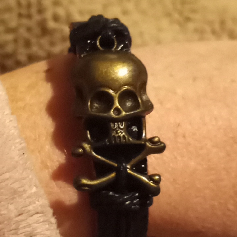 Genuine Leather Skull and Bones Bracelet